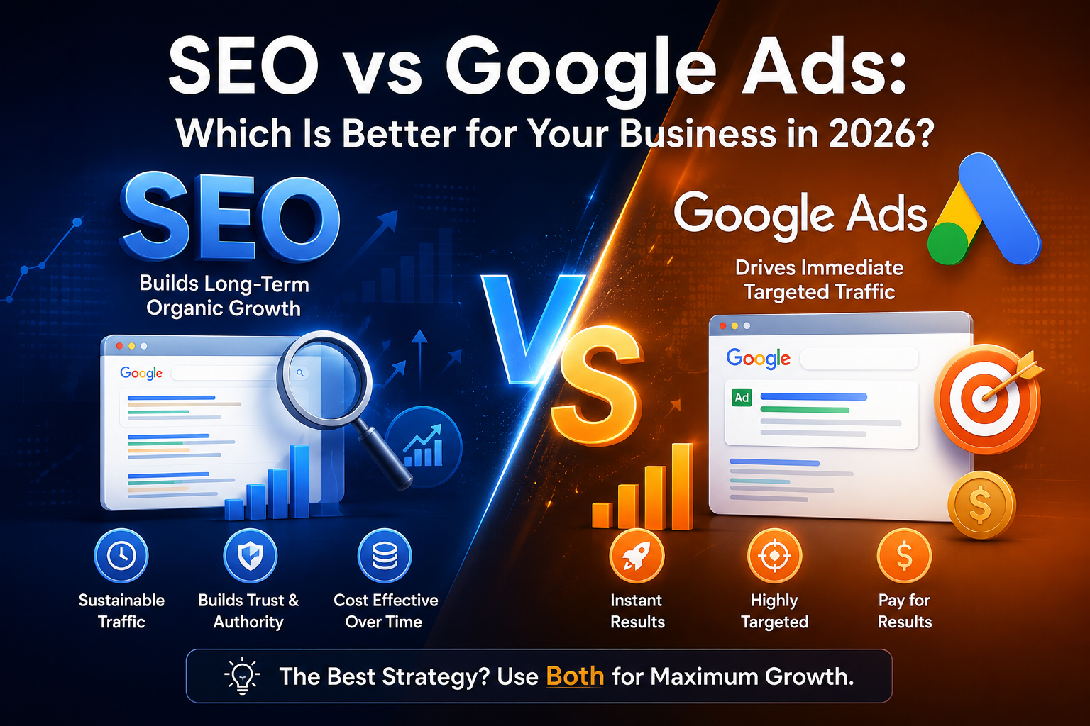 SEO vs Google Ads comparison for business growth in 2026